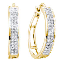 Yellow-tone Sterling Silver Womens Round Diamond Double Row Hoop Earrings 1/5 - £160.05 GBP