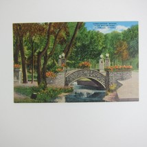 Linen  Postcard  Richmond Indiana Glen Miller Park Cobblestone Bridge UN... - £7.85 GBP