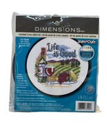DIMENSIONS LIFE IS GOOD WINE GRAPES FRUIT COUNTED CROSS STITCH SAMPLER K... - $14.57 CAD