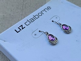 Liz Claiborne Women Earrings Purple Faux Stone Silver Tone Ear Fashion Jewelry - £14.08 GBP