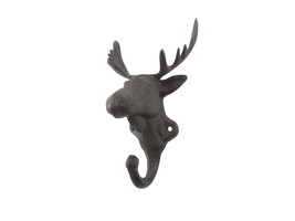 [Pack Of 2] Cast Iron Moose Head Decorative Metal Wall Hooks 7&quot;&quot; - £46.69 GBP
