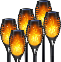 Solar Tiki Torch Lights with Flickering Flames for Garden Yard Décor 6 Pack NEW - $30.25+