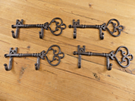 4 Cast Iron KEY Hooks Hat Hook Coat Entryway Key Rack Rustic Rack Large ... - $19.99