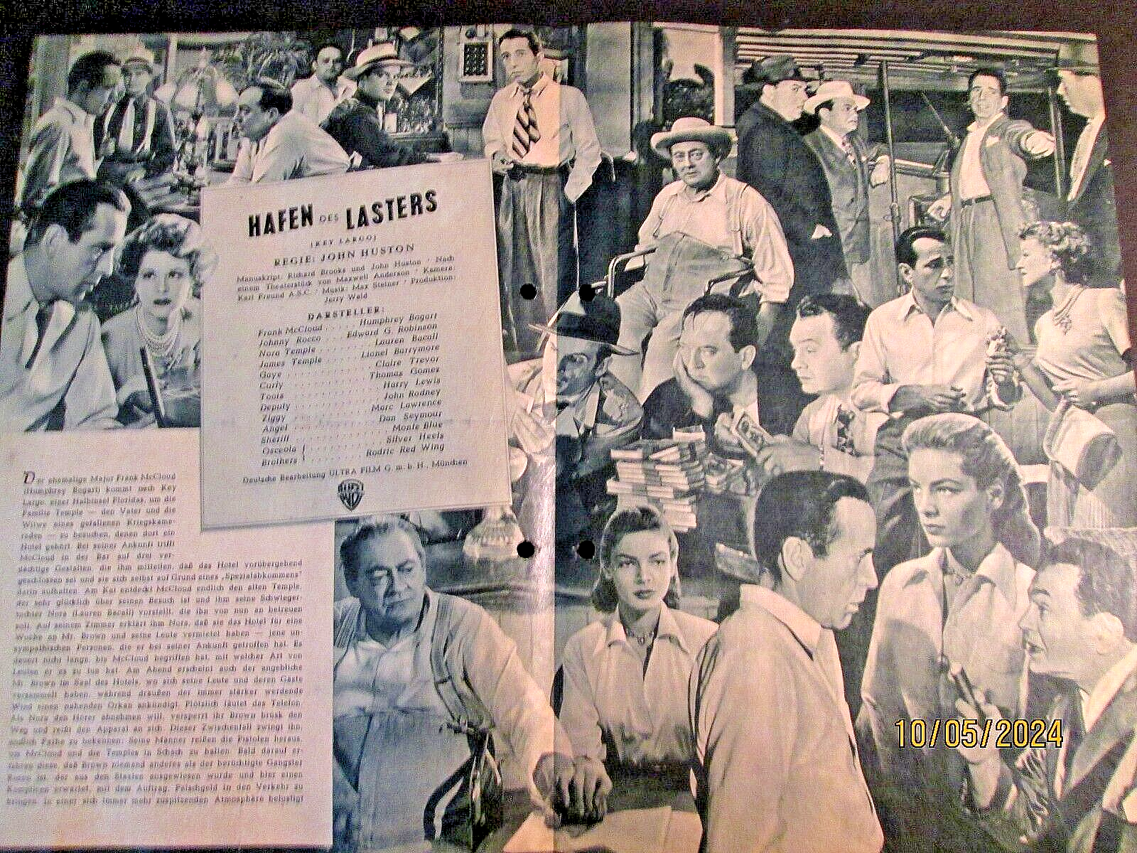 HUMPHREY BOGART,LAUREN BACALL (KEY LARGO) RARE ORIG, 1948 VINTAGE MOVIE PROGRAM Item image 2