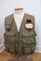 Vtg Eagle Claw L/XL Olive Brown Fly Fishing Utility Vest Zip Pockets - £26.78 GBP