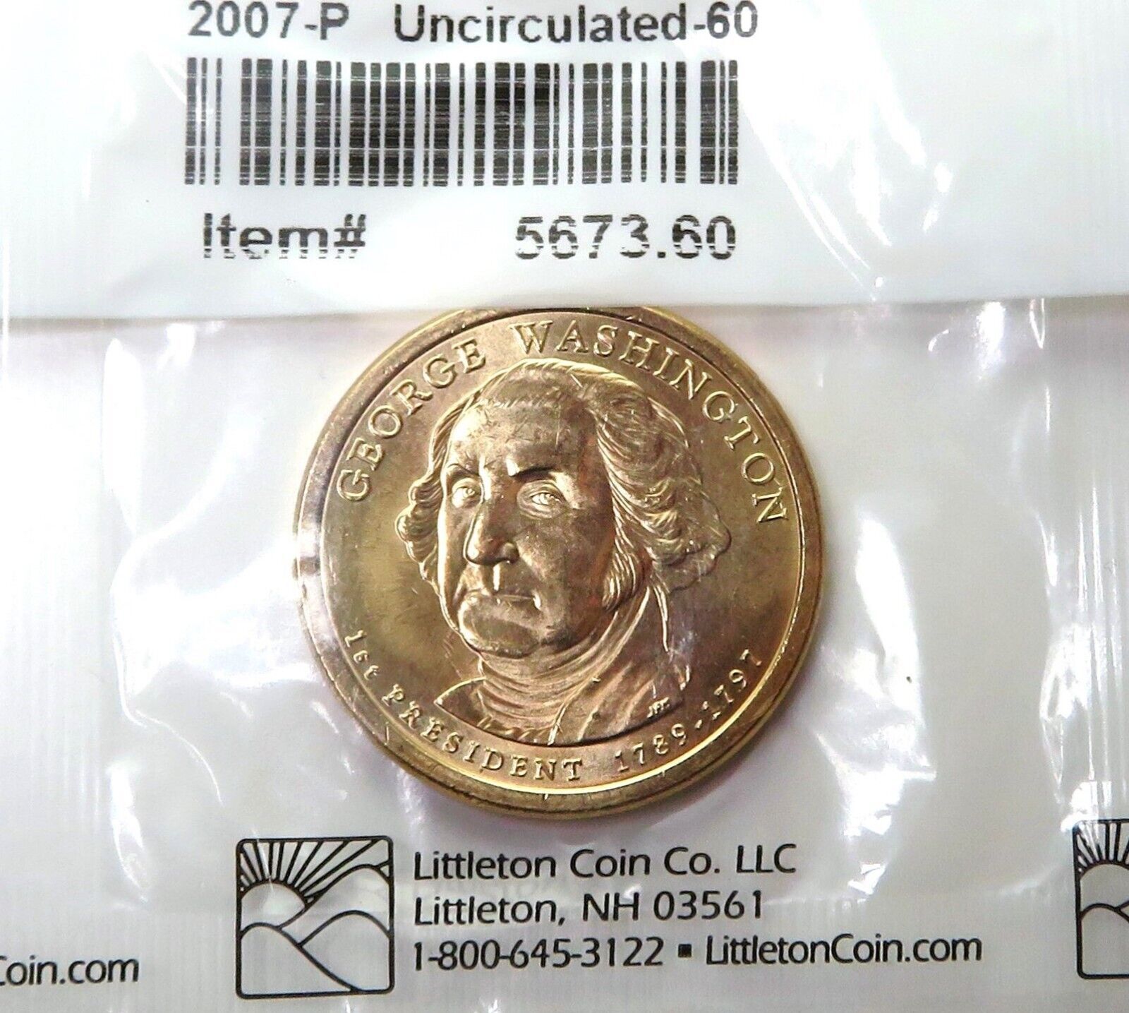 2007-P George Washington Presidential Dollar $1 UNC Littleton Coin Co. P... - $2.99