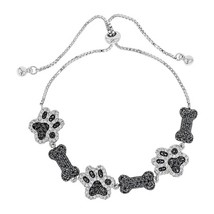 2.31 Ctw Lab Created Black Spinel &amp; Diamond S925 Dog Paw &amp; Bone Bolo Bracelet 8&quot; - $83.68