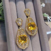 Real Gold Plated Stud Zircon White Yellow Luxury Elegant Earring SL157 - $138.30