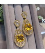 Real Gold Plated Stud Zircon White Yellow Luxury Elegant Earring SL157 - $138.30