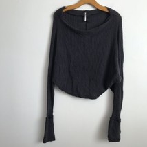 Free People Thermal Shirt XS Gray Off Shoulder Crop Waffle Long Sleeve P... - £13.75 GBP