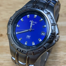 Relic ZR11655 Men 50m Silver Blue Rotating Bezel Analog Quartz Watch~New Battery - £22.40 GBP
