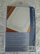 Sealed Dimensions Stamped Cross Stitch Dresser Scarf - Filigree Scroll #73365 - £4.71 GBP