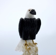 Beautiful Black And White Natural Onyx Eagle Carving On Quartz Base. - £73.54 GBP