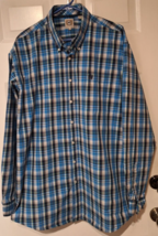 Cinch Button Down Western Shirt Men&#39;s XL Blue Black Plaid LS Cowboy Black Logo - $20.85