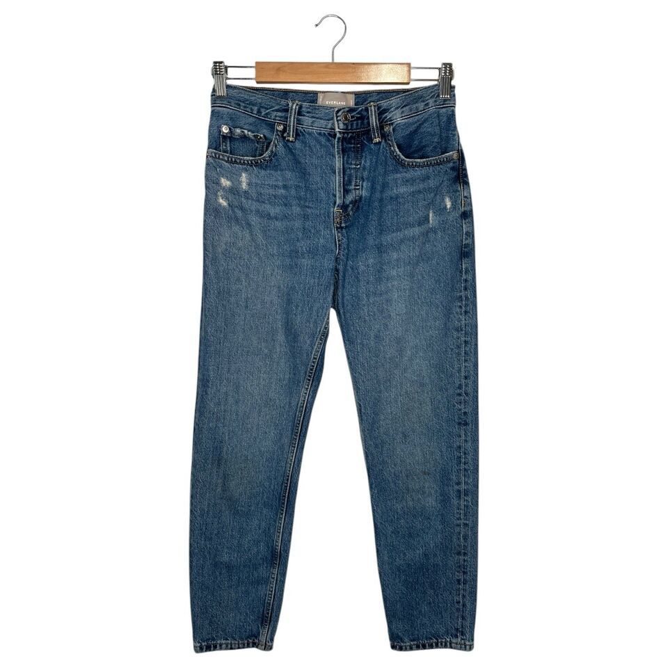 Everlane Jeans Womens 25R Button Fly OS Boyfriend Distressed Straight Blue - $31.67
