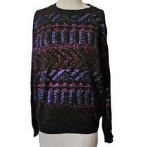 Vintage 80s Black Multicolor Metallic Sweater Size Medium  - £19.42 GBP