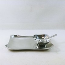 Serving Tray Bowl and Spoon Polished Metal Silver Color - $60.98