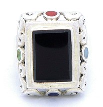 Onyx Solitaire And Accents Ring Real Solid .925 Sterling Silver 10.0 G Size 6.75 - £59.67 GBP