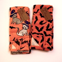 2 Sets Kitchen Towels  Happy Halloween 2-Flying Bats &amp; 2 Kitties &amp; Bats - £17.49 GBP