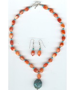 Faceted Turquoise Drop and Faceted Carnelian Beads in Necklace and Earri... - £47.21 GBP
