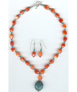 Faceted Turquoise Drop and Faceted Carnelian Beads in Necklace and Earri... - $82.02 CAD