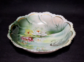 Antique Vintage Leuchtenburg, Germany Water Lilies &amp; Swan 10&quot; REFLECTION... - $26.12