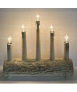 Vtg Christmas Blow Mold Yule Log w/ Five Candles Christmas Fireplace Can... - $32.66