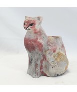 North Eagle Kitty Cat Pottery Stoneware Candle Holder Vase Signed - $670.37 MXN