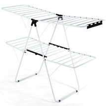 White 2 Level Foldable Clothes Drying Rack Adjustable Height - £126.79 GBP