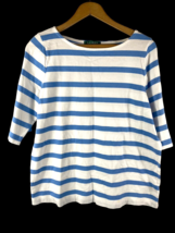 Ralph Lauren Shirt Size 1X Womens Top Knit White Blue Stripe Nautical 3/... - £17.42 GBP