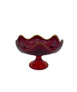 Viking Red Amberina Compote Pedestal Vintage Glass Fruit Bowl Ruffled Dish - £32.94 GBP
