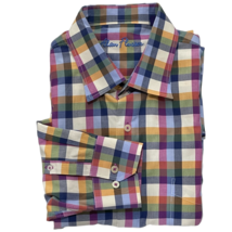 ALAN FLUSSER Shirt Mens XL Button Down Long SleeveCotton Multicolor Check - £14.38 GBP