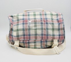 Longaberger Bee &#39;97 Plaid Book Carry Satchel Messenger Bag Cloth Blue Red - £15.01 GBP