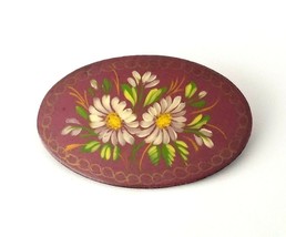VTG Artist Signed White Margaret Flowers Hand Painted Oval Floral Brooch Pin - £10.27 GBP