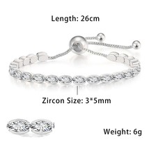 Oval Crystal Tennis Bracelets for Women Korean Fashion Gold Color Adjustable Zir - £14.22 GBP