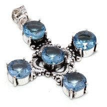 Swiss Blue Topaz Round Gemstone Handmade Fashion Pendant Jewelry 2.30" SA 6909 - £5.98 GBP