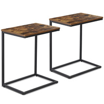 Set of Two C Shaped Snack Side Table Black Metal Frame Coffee Tray End Table - £63.35 GBP