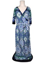 Lapogee Surplice Slinky Maxi Dress Size M Floral Boho Print Green Blue B... - £18.69 GBP