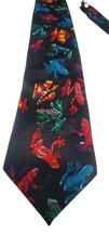 Addiction Tie Black Red Blue Teal Purple Frogs Design amphibians forest - £9.59 GBP