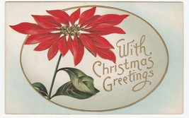 Vintage Postcard Christmas Poinsettia Gold Trim Greetings Embossed - £5.41 GBP