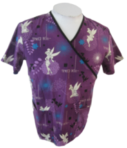 Wonderful World of Disney womens Medical Scrub Shirt Tinkerbell cotton s... - £14.07 GBP