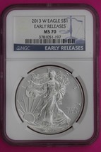 2013 W MS 70 Silver Eagle Coin 1 OZ .999 NGC Certified Graded Authentic Slab 554 - $124.85 CAD