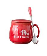 Lovely Ceramic Cup Coffee Tea Mugs Suit, Mug + Lid + Spoon, Red - $22.73