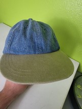 Vintage Baseball Cap Falcon Headwear Denim Hat Leather Strap Vtg Blue Jean  - $29.40