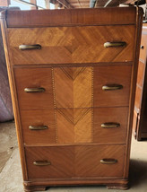 Vintage Art Deco Waterfall Style 4 Drawer Dresser Classic Bedroom Storage - £160.72 GBP