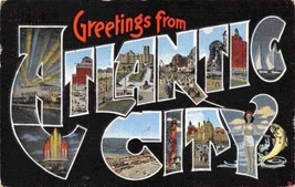 Greetings From Atlantic City New Jersey Large Letter Linen 1954 postcard - £4.70 GBP