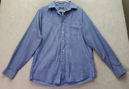 Chaps Dress Shirt Men Size 16 Blue Striped Cotton Long Sleeve Collar Button Down - £14.72 GBP