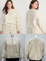 Old Navy Women&#39;s Microfleece Henley Lounge Sweater Sweatshirt Beige Size 3X NWT - $19.99