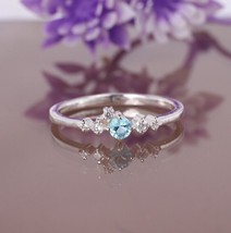 Aquamarine &amp; Diamond Engagement Ring, Minimalist Jewelry Gift For Woman - £62.67 GBP