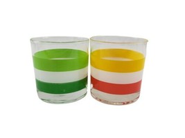 Vintage George Briard Orange Green Stripes Drinking Glass Tumblers Set of 2  - £27.55 GBP